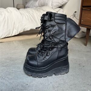 Demonia Black Lace-Up Platform Boots